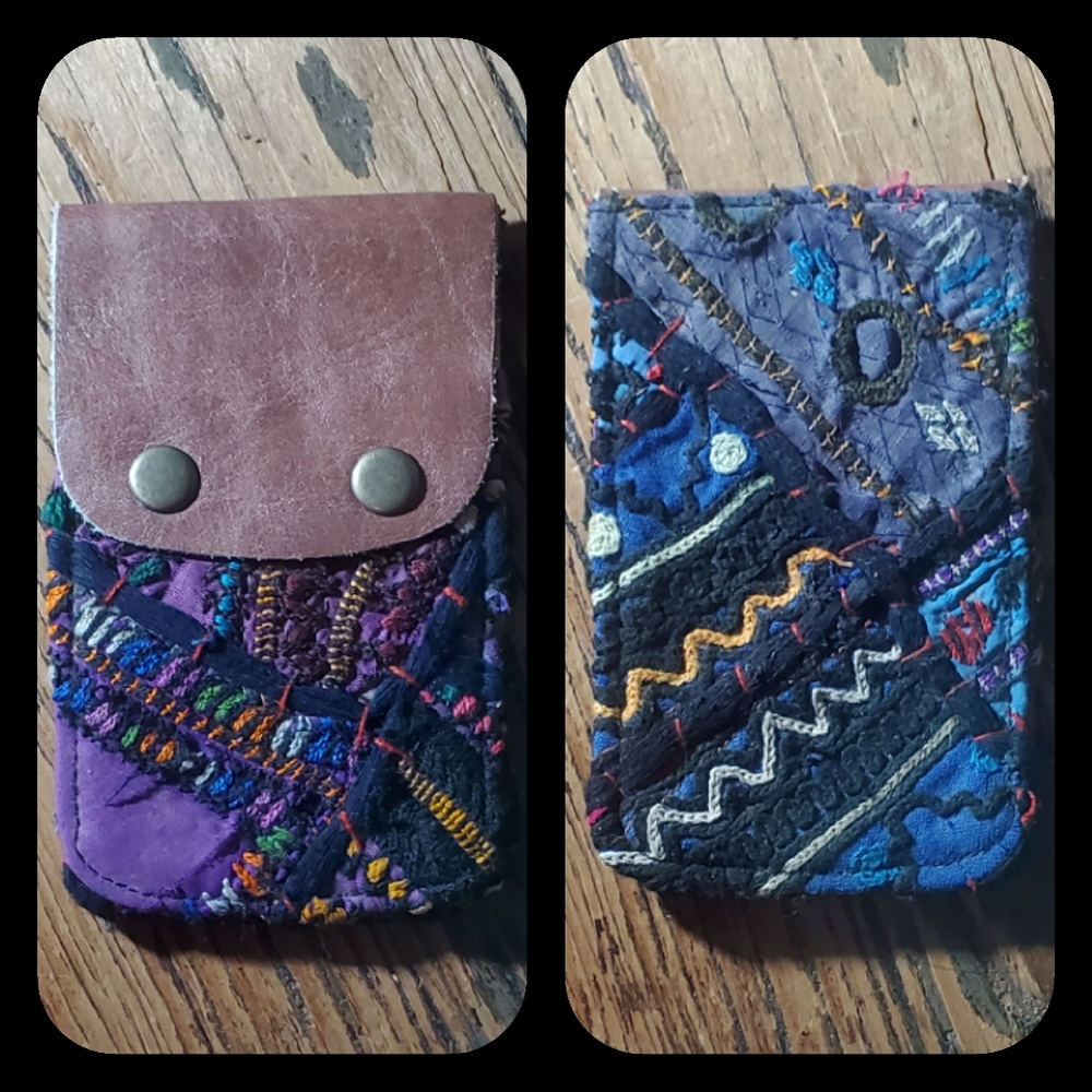 🪬🍄 Free People Boho Embroidered Repurposed vtg banjara hippie Wallet card case